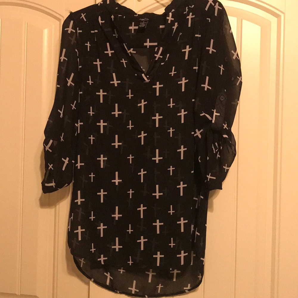 Black and White Cross Blouse